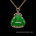 18K White Gold Imperial Green Jadeite Buddha Pendant